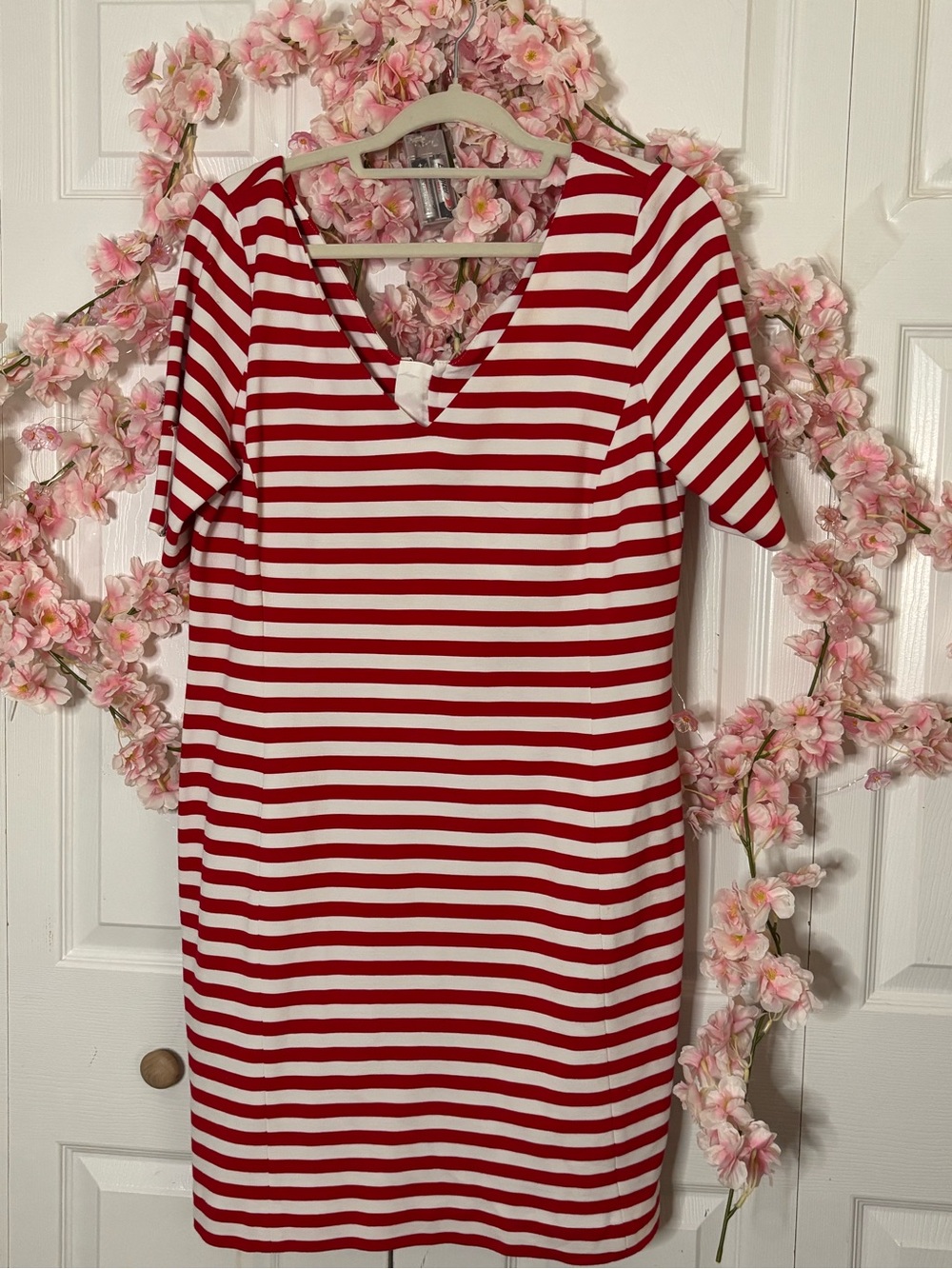 Banana Republic Red and White Striped V-Neck Dress